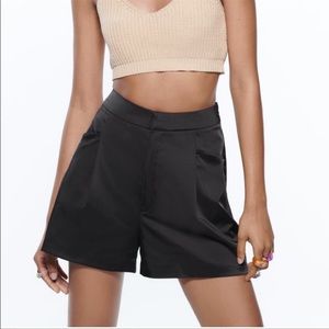 Zara Satin Effect Black Shorts NWT
